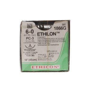 Ethicon Ethilon 6/0 Sutures: 3/8 Circle Conventional Cutting, 45 cm, 16 mm, Black