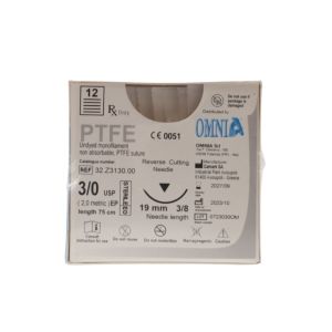 Omnia PTFE 3/0 Sutures: 3/8 Circle Reverse Cutting, 75 cm, 19 mm, Undyed