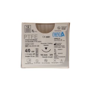 Omnia PTFE 4/0 Sutures: 3/8 Circle Reverse Cutting, 75 cm, 16 mm, Undyed