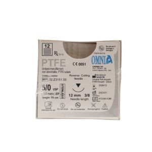 Omnia PTFE 5/0 Sutures: 3/8 Circle Reverse Cutting, 75 cm, 12 mm, Undyed