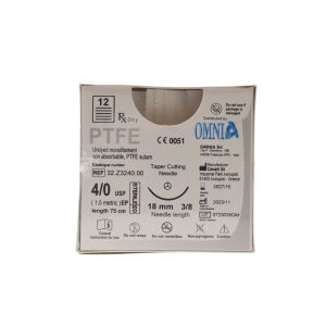 Omnia PTFE 4/0 Sutures: 3/8 Reverse Cutting, 75 cm, 18 mm, Undyed