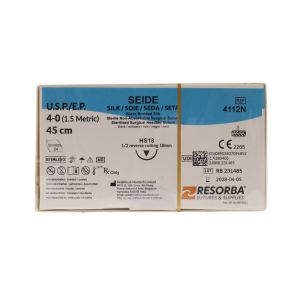 Resorba Black Silk 4/0 Sutures: 1/2 Reverse Cutting, 45 cm, 18 mm, Black