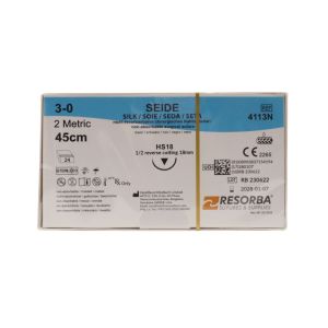 Resorba Black Silk 3/0 Sutures: 1/2 Circle Reverse Cutting, 45 cm, 18 mm, Black