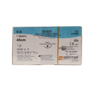 Resorba Black Silk 5/0 Sutures: 3/8 Reverse Cutting, 45 cm, 13 mm, Black