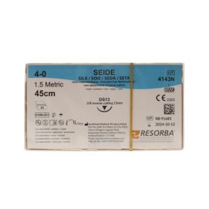 Resorba Black Silk 4/0 Sutures: 3/8 Reverse Cutting , 45 cm, 13 mm, Black