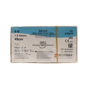 Resorba Black Silk 4/0 Sutures: 3/8 Premium Reverse Cutting, 45 cm, 13 mm, Black