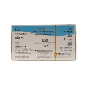 Resorba Black Silk 6/0 Sutures: 3/8 Premium Reverse Cutting, 45 cm, 13 mm, Black