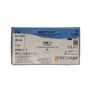 Resorba Mopylen 7/0 Sutures: 3/8 Circle Premium Reverse Cutting, 45 cm, 11 mm, Blue