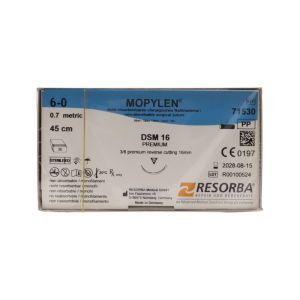 Resorba Mopylen 6/0 Sutures: 3/8 Circle Premium Reverse Cutting, 45 cm, 16 mm, Blue