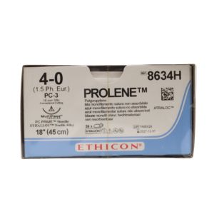 Ethicon Prolene 4/0 Sutures: 3/8 Circle Conventional Cutting, 45 cm, 16 mm, Blue