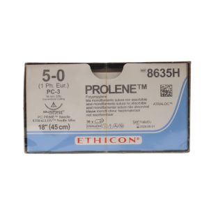 Ethicon Prolene 5/0 Sutures: 3/8 Circle Conventional Cutting, 45 cm, 16 mm, Blue