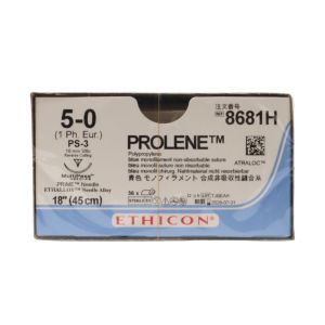 Ethicon Prolene 5/0 Sutures: 3/8 Circle Reverse Cutting, 45 cm, 16 mm, Blue