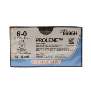 Ethicon Prolene 6/0 Sutures: 3/8 Circle Reverse Cutting, 45 cm, 13 mm, Blue