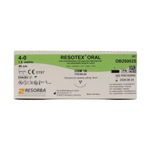 Resorba Resotex Oral 4/0 Sutures: 3/8 Circle Premium Reverse Cutting, 45 cm, 16 mm, Black