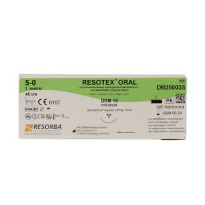 Resorba Resotex Oral 5/0 Sutures: 3/8 Circle Premium Reverse Cutting, 45 cm, 16 mm, Black 