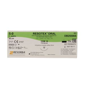 Resorba Resotex Oral 5/0 Sutures: 3/8 Circle Premium Reverse Cutting, 45 cm, 18 mm, Black