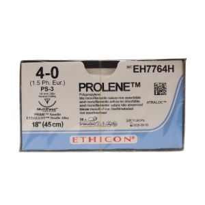 Ethicon Prolene 4/0 Sutures: 3/8 Circle Reverse Cutting, 45 cm, 16 mm, Blue