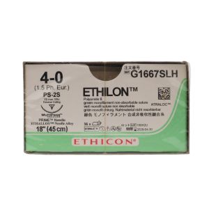 Ethicon Ethilon 4/0 Sutures: 3/8 Circle Reverse Cutting, 45 cm, 19 mm, Green