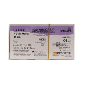 Resorba PGA 7/0 Sutures: 3/8 Spatulated Premium Reverse Cutting, 45 cm, 6 mm, Violet