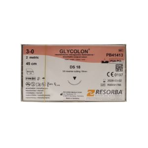 Resorba Glycolon 3/0 Sutures: 3/8 Reverse Cutting, 45 cm, 18 mm, Violet