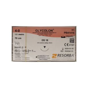 Resorba Glycolon 4/0 Sutures: 3/8 Circle Reverse Cutting, 70 cm, 18 mm, Violet