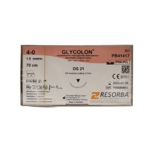 Resorba Glycolon 4/0 Sutures: 3/8 Circle Reverse Cutting, 70 cm, 21 mm, Violet