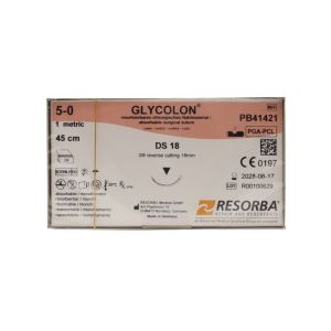 Resorba Glycolon 5/0 Sutures: 3/8 Reverse Cutting, 45 cm, 18 mm, Violet