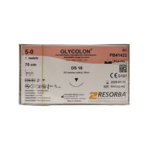 Resorba Glycolon 5/0 Sutures: 3/8 Circle Reverse Cutting, 70 cm, 18 mm, Violet