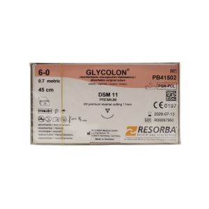 Resorba Glycolon 6/0 Sutures: 3/8 Premium Reverse Cutting, 45 cm, 11 mm, Undyed