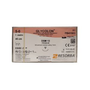 Resorba Glycolon 5/0 Sutures: 3/8 Circle Premium Reverse Cutting, 45 cm, 13 mm, Violet