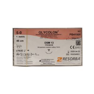 Resorba Glycolon 5/0 Sutures: 3/8 Premium Reverse Cutting, 45 cm, 13 mm, Undyed