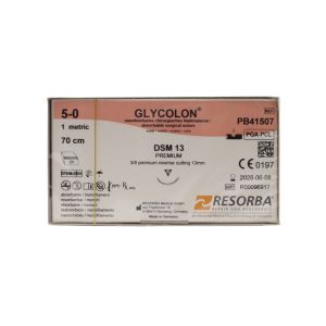 Resorba Glycolon 5/0 Sutures: 3/8 Circle Premium Reverse Cutting, 70 cm, 13 mm, Violet