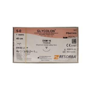 Resorba Glycolon 5/0 Sutures: 3/8 Circle Premium Reverse Cutting, 45 cm, 16 mm, Violet