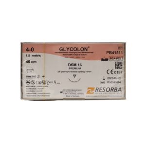 Resorba Glycolon 4/0 Sutures: 3/8 Circle Premium Reverse Cutting, 45 cm, 16 mm, Violet