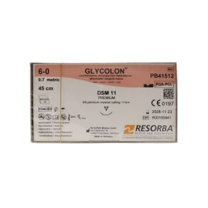 Resorba Glycolon 6/0 Sutures: 3/8 Circle Premium Reverse Cutting, 45 cm, 11 mm, Violet