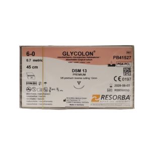 Resorba Glycolon 6/0 Sutures: 3/8 Premium Reverse Cutting, 45 cm, 13 mm, Violet