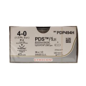 Ethicon PDS Plus 4/0 Antibacterial Sutures: 3/8 Circle Reverse Cutting , 45 cm, 13 mm, Undyed