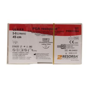 Resorba PGA Resoquick 5/0 Sutures: 3/8 Circle Premium Reverse Cutting, 45 cm, 13 mm, Undyed