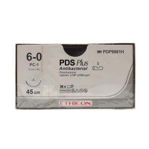 Ethicon PDS Plus Antibacterial 6/0 Sutures: 3/8 Circle Conventional Cutting, 45 cm, 13 mm, Undyed