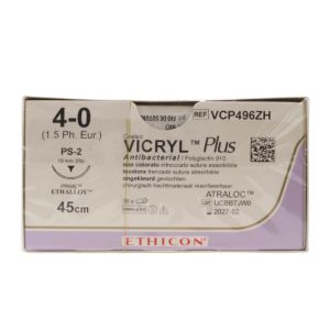 Ethicon Vicryl Plus 4/0 Sutures: 3/8 Circle Reverse Cutting, 45 cm, 19 mm, Undyed