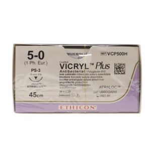 Ethicon Vicryl Plus 5/0 Sutures: 3/8 Reverse Cutting, 45 cm, 16 mm, Undyed