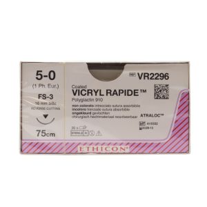 Ethicon Vicryl Rapide 5/0 Sutures: 3/8 Circle Reverse Cutting, 75 cm, 16 mm, Undyed