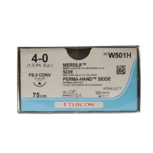 Ethicon Mersilk 4/0 Sutures: 3/8 Circle Conventional Cutting, 75 cm, 16 mm, Black