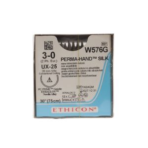 Ethicon Mersilk 3/0 Sutures: 5/8 Circle Conventional Cutting, 75 cm, 26 mm, Black