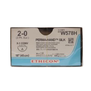 Ethicon Mersilk 2/0 Sutures: 1/2 Conv Cut, 45 cm, 22 mm, Black