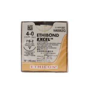 Ethicon Ethibond 4/0 Sutures: 3/8 Circle Reverse Cutting, 19 mm, 45 cm, Green