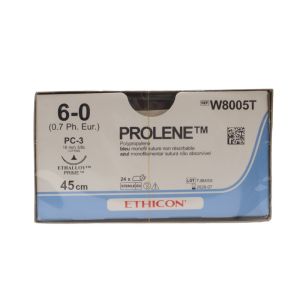 Ethicon Prolene 6/0 Sutures: 3/8 Circle Conventional Cutting, 45 cm, 16 mm, Blue