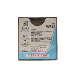  Ethicon Mersilk 6/0 Sutures: 3/8 Circle Reverse Cutting, 45 cm, 11 mm, Black