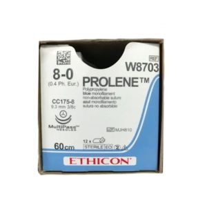 Ethicon Prolene 8/0 Sutures: 3/8 Circle, 60 cm, 9.3 mm, Blue