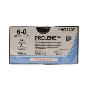 Ethicon Prolene 6/0 Sutures: 1/4 Circle Reverse Cutting, 45 cm, 8.0 mm Blue